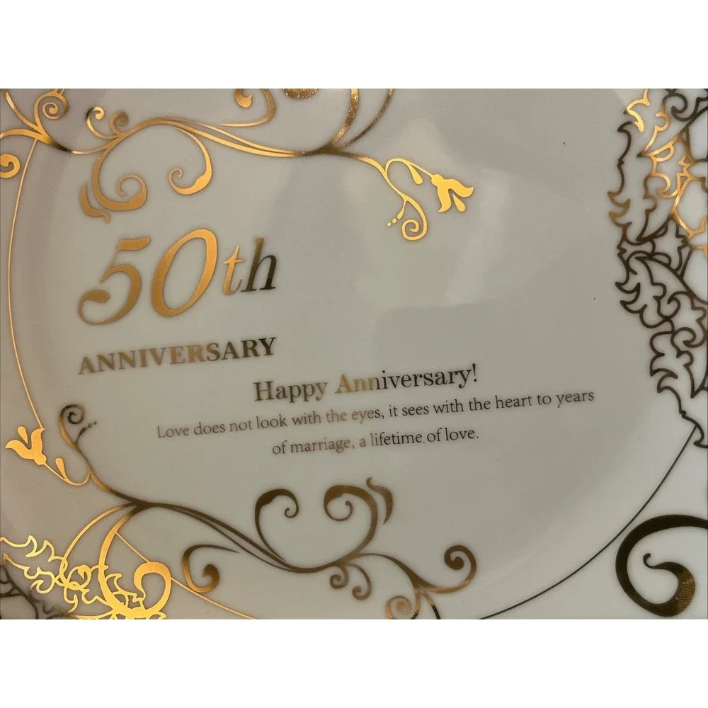 50th Anniversary Beautiful‎ Plate With Wood Stand New